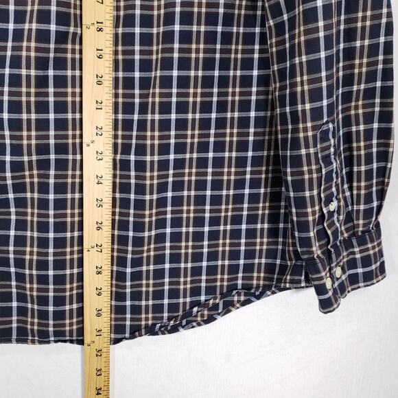 Nautica 80s Two Ply Cotton Shirt Mens Extra Large Navy Plaid Cabin Button Down - Picture 9 of 12
